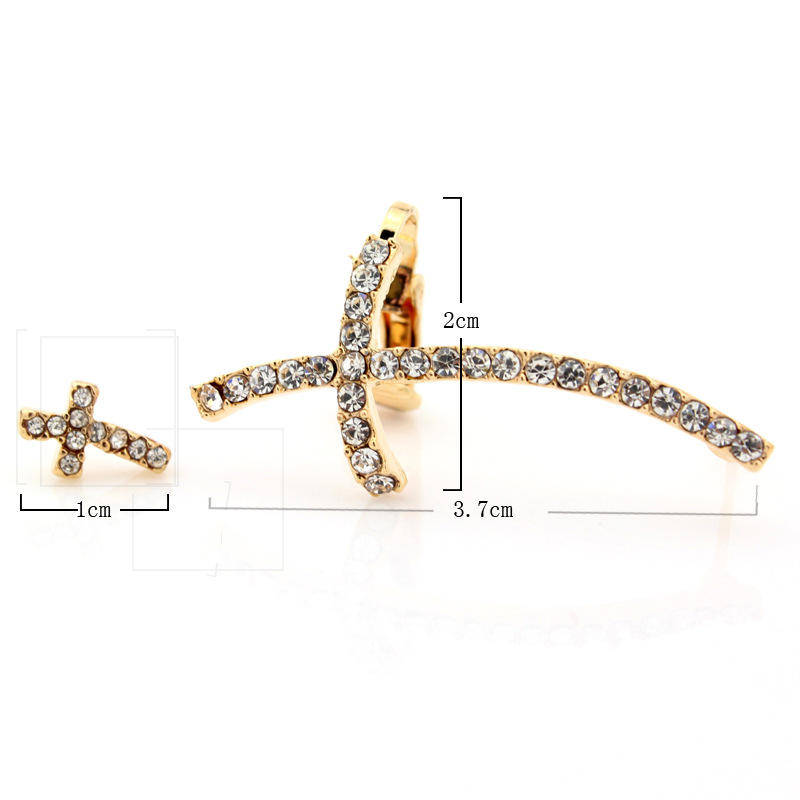 Stylish Ear Clip Long Cuff Earring Trendy Rhinestone Cross Silver Gold Earrings Jewelry ... - Silver