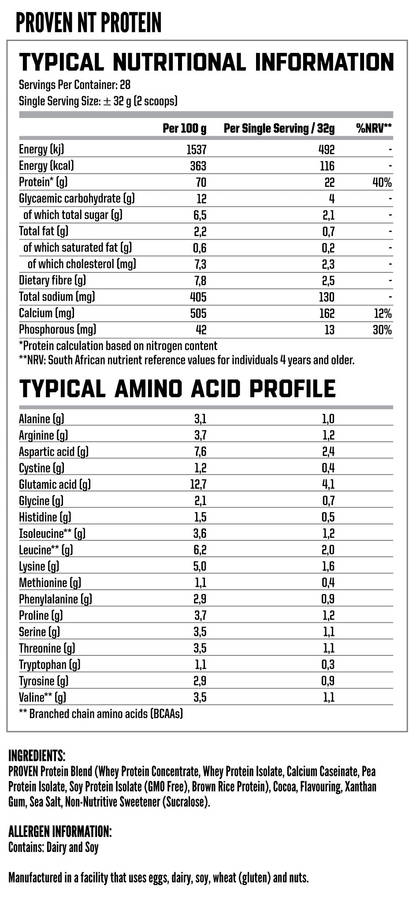 Nutritech Proven NT Protein 908g - Nutritional Information