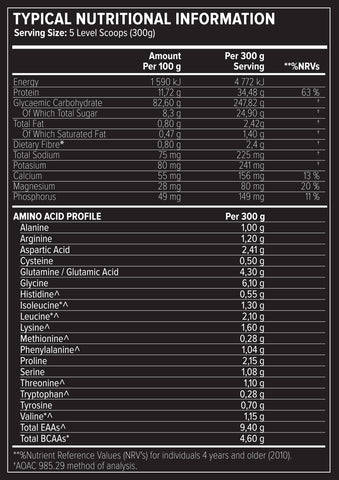 Evolve Ultra Anabolic Mass - Nutritional Information