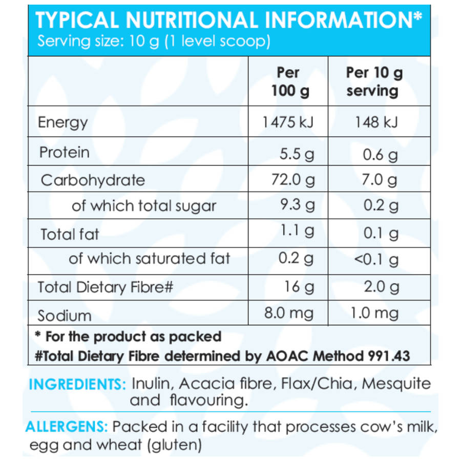 Lifematrix Inulin Prebiotic Fibre Complex 400g - Nutritional Information