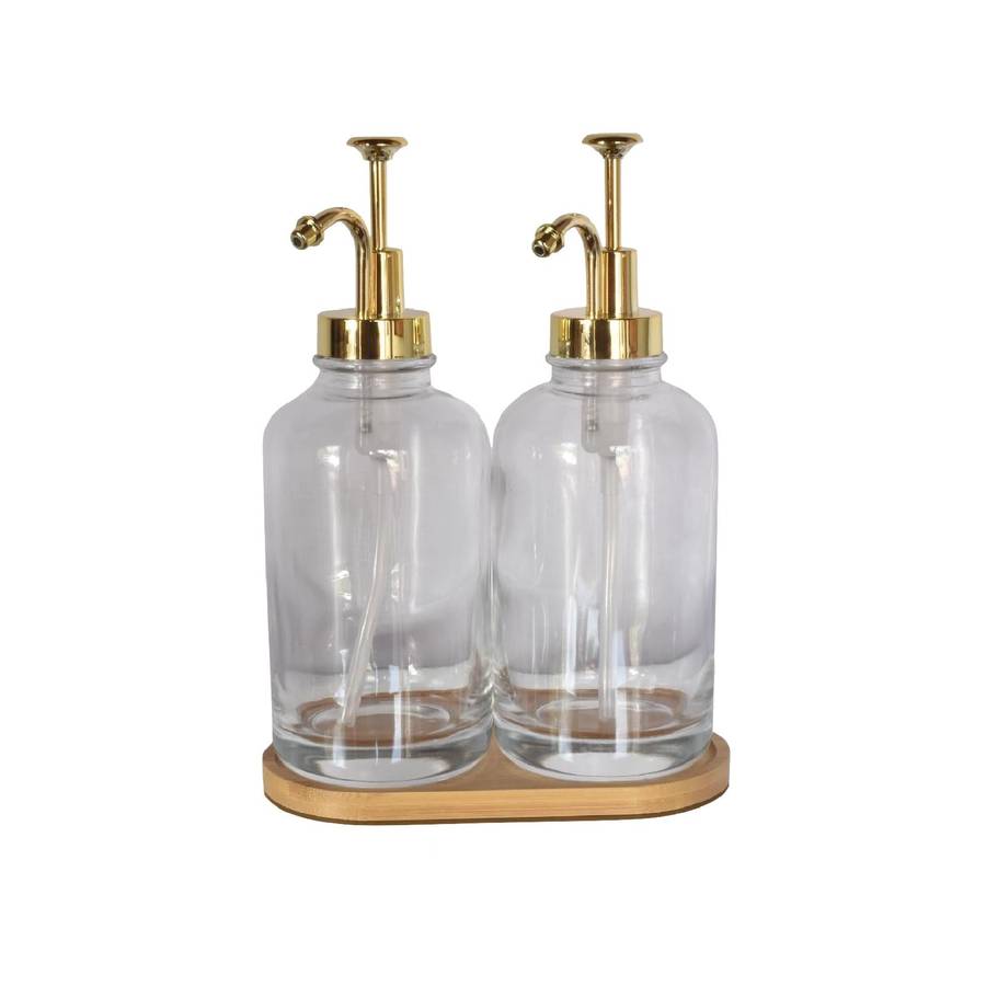 Clear & Gold Dispenser Set With Tray