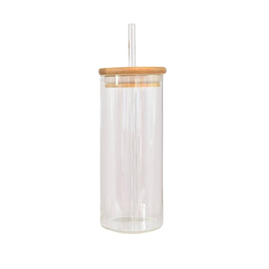 Glass Bottle with Bamboo Lid & Straw