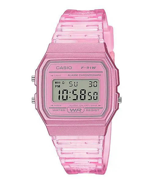Casio Retro Digital Watch F-91WS-4DF Matt Pink Case Pink Dial On Pink Resin