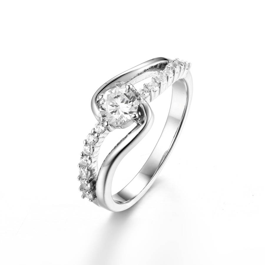 Sterling Silver Split Band Wave Engagement Wedding Ring SR00039