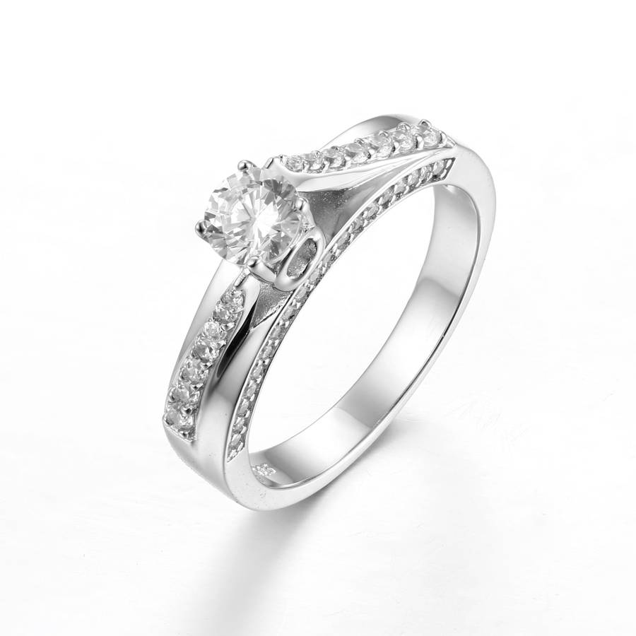 Sterling Silver Solitaire Claw Set Engagement Wedding Ring With Smalls On Band SR00043