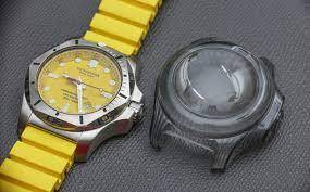 Victorinox Swiss Army INOX Professional Diver Watch 241735 Stainless Steel Case With Yellow Dial On