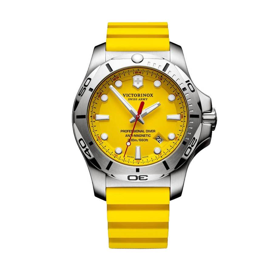 Victorinox Swiss Army INOX Professional Diver Watch 241735 Stainless Steel Case With Yellow Dial On