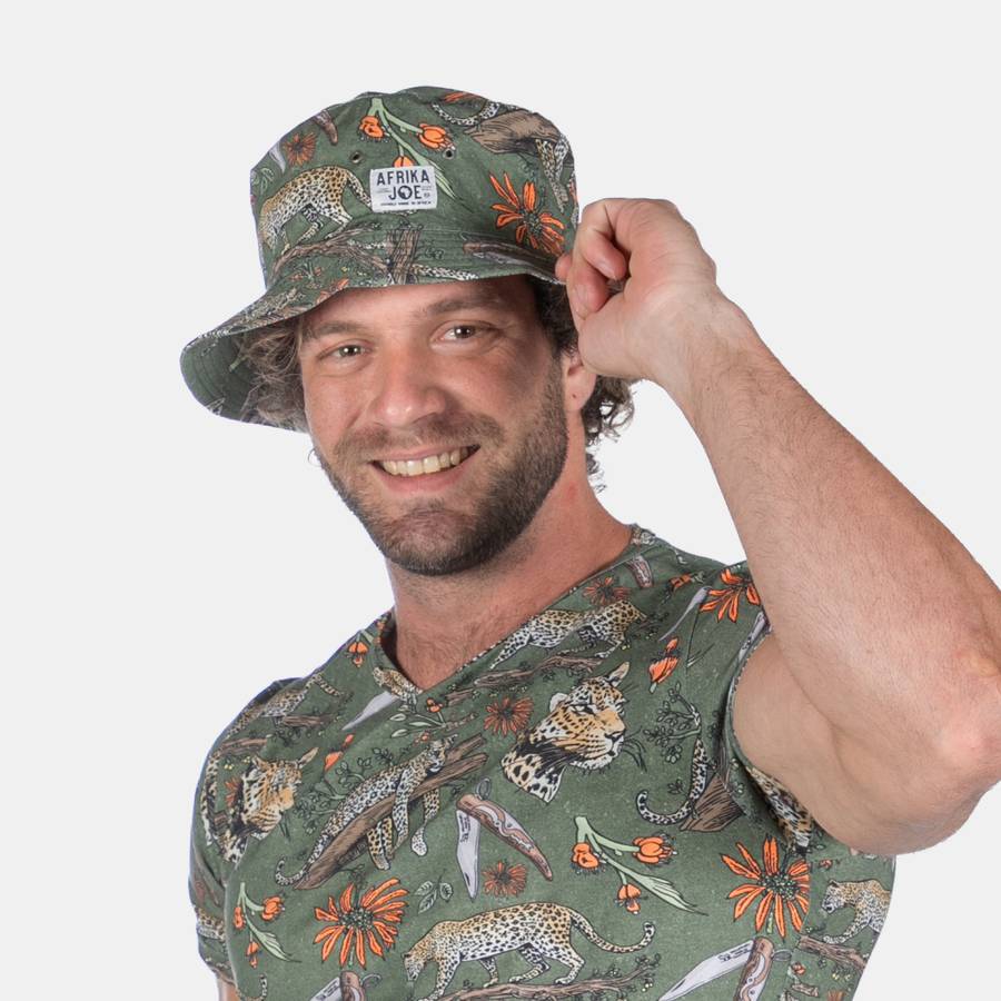 Men's Leopard Pattern Bucket Hat - Olive