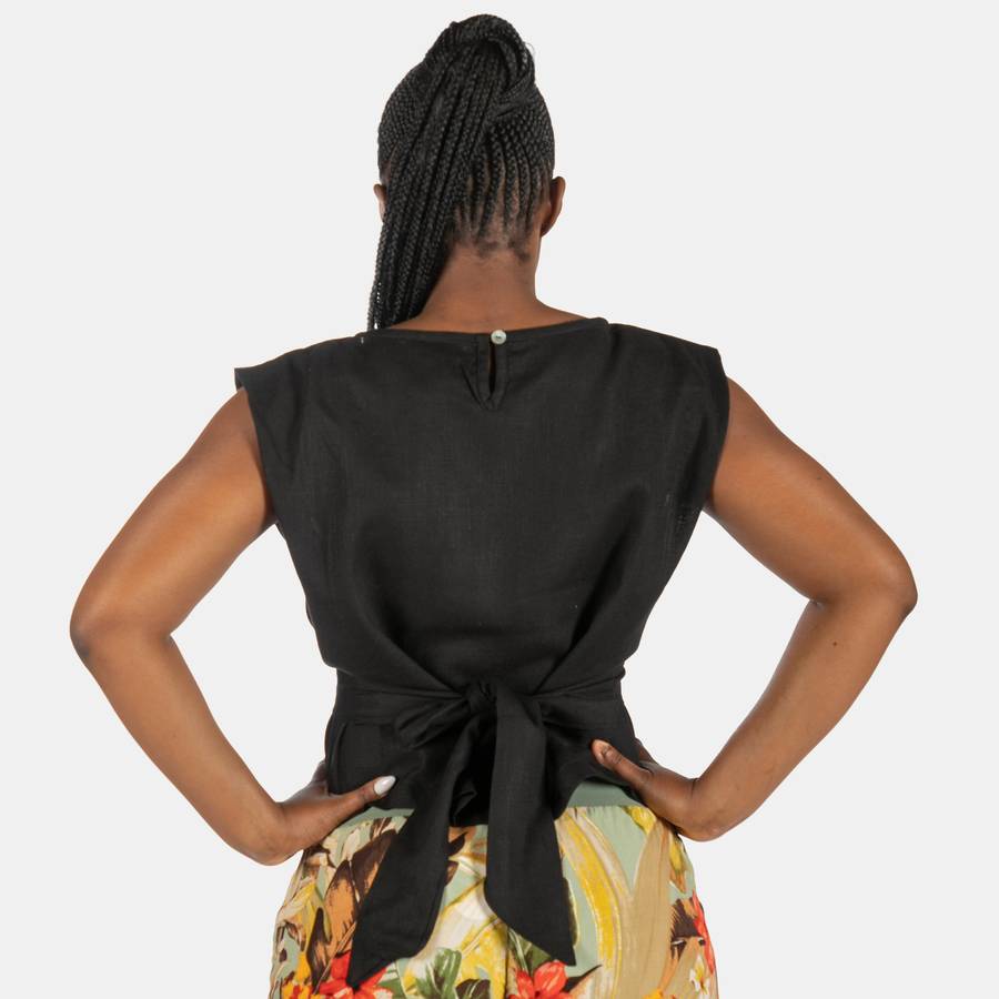 Ella Sleeveless Top with Wrap Belt - Black