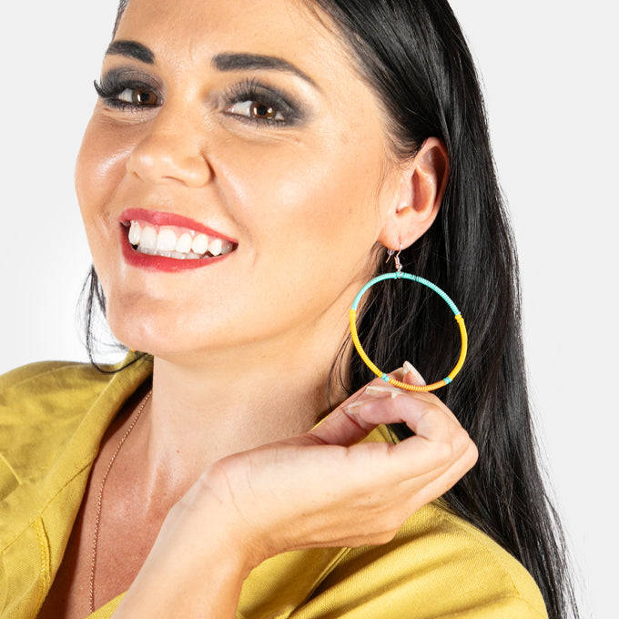 Women's Creole Earrings Large Split 2 Tone Colours - Turquoise