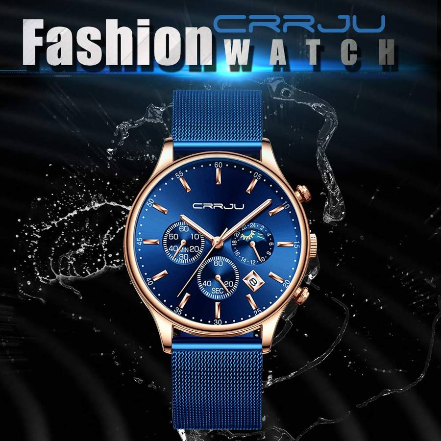 CRRJU Men's Watches Auto Date Chronograph Watch Men Sports Watches Waterproof 30M Full Steel Quar...