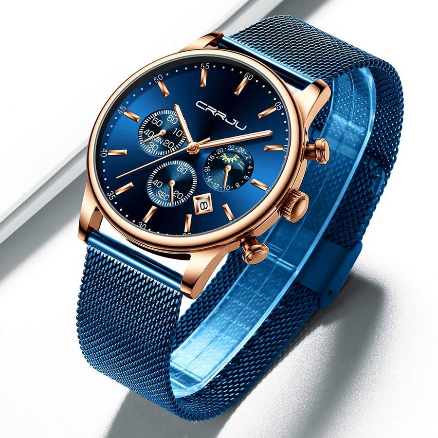 CRRJU Men's Watches Auto Date Chronograph Watch Men Sports Watches Waterproof 30M Full Steel Quar...