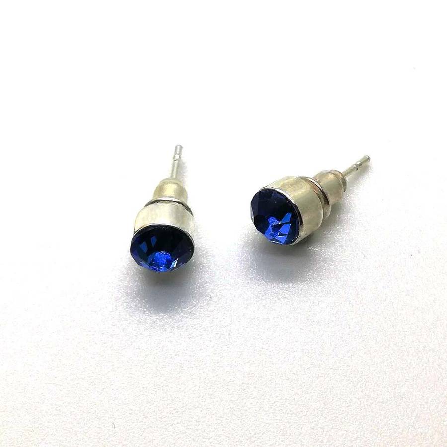 Diamante Stud Earrings Medium (Variety of Colors) - Blue