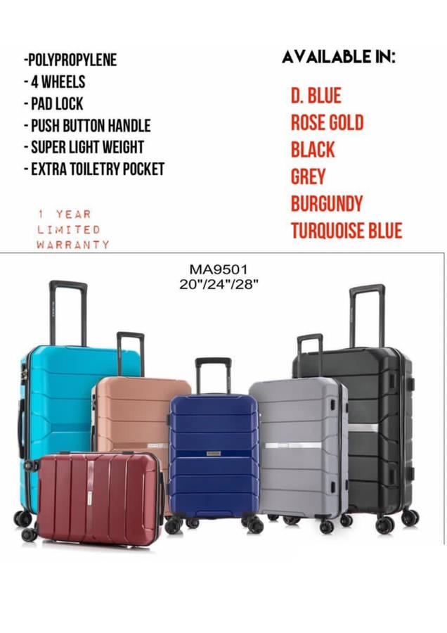 Polypropleyne 3 Piece Luggage Set - Burgundy
