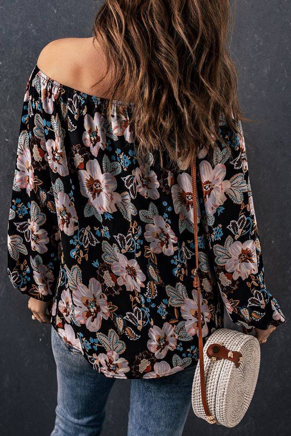 Ladies Off the Shoulder Blouse - Black Floral
