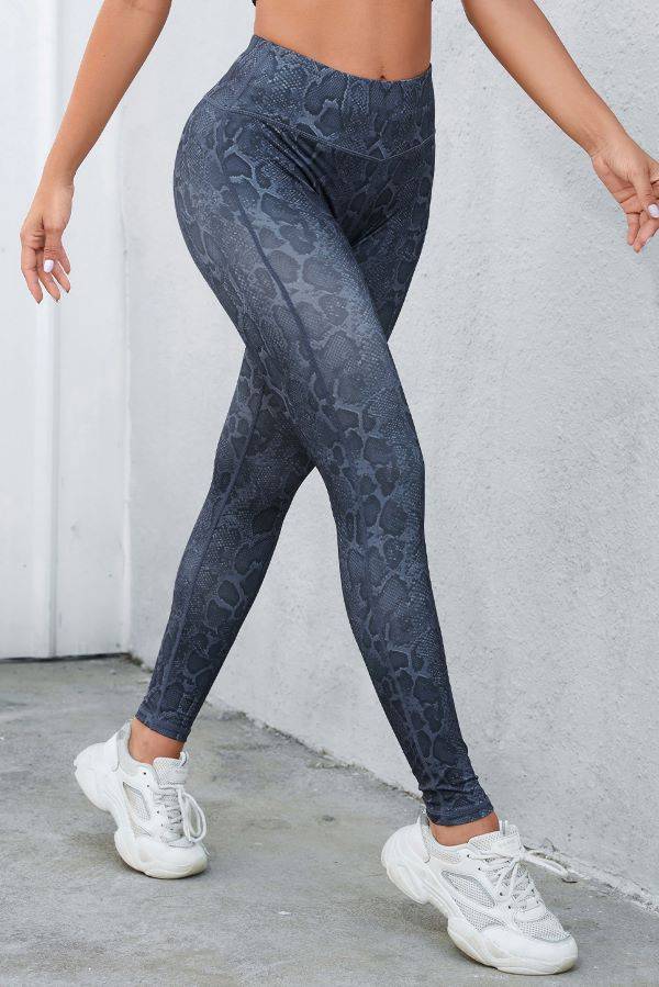 Wide Waistband Leopard Print Leggings - Blue/Grey