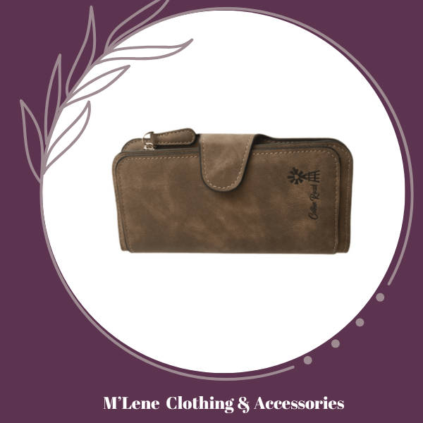 Cotton Road Ladies Wallet - 4 Sections - Small Windmill Print - Brown