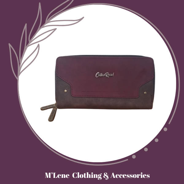 Cotton Road Double Zip Wallet - Maroon & Brown