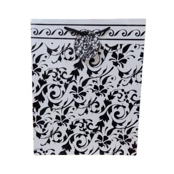Gift Bag - Large - Black & White - Damask Pattern