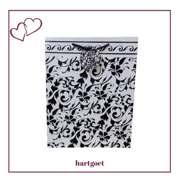 Gift Bag - Large - Black & White - Damask Pattern