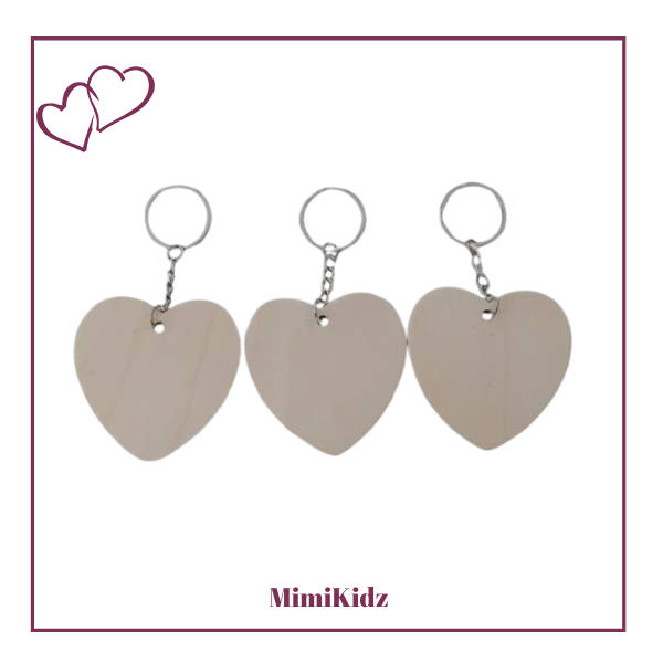 Wooden Blank Keyrings - Hearts