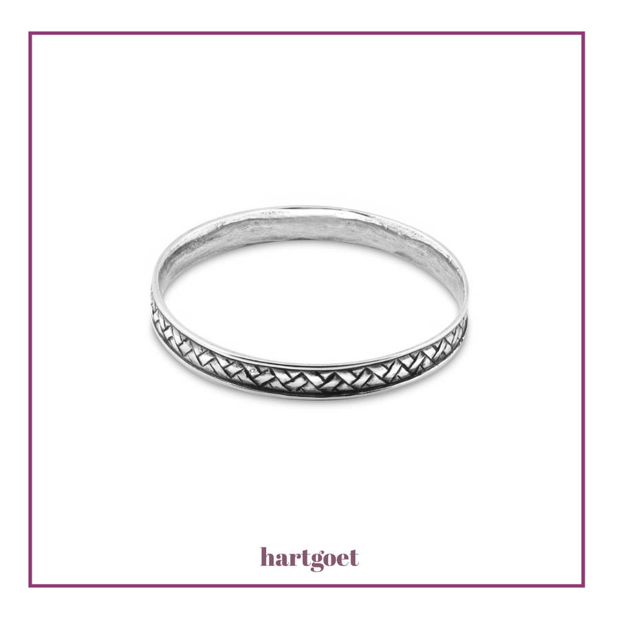 Miglio Vida Woven Detail Bangle  Burnished Silver (67mm)