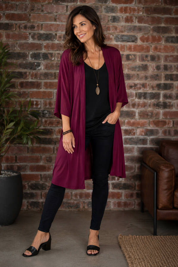 Maroon Long Open-Front Jacket | Earth Angel Clothing