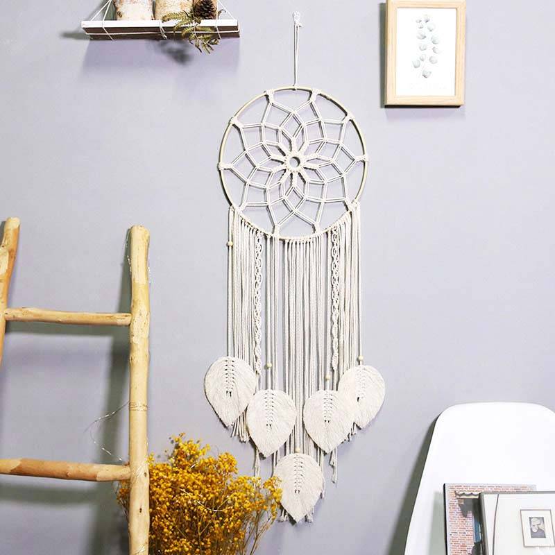 Bohemian Woven Tassel  Dream Catcher - White - Flower
