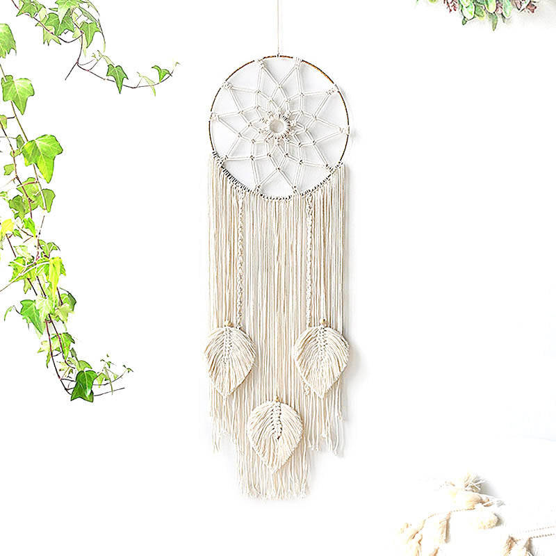 Bohemian Woven Tassel  Dream Catcher - White - Flower