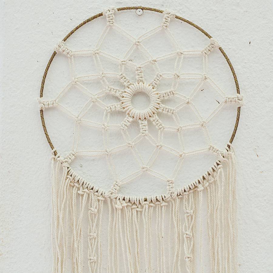 Bohemian Woven Tassel  Dream Catcher - White - Flower