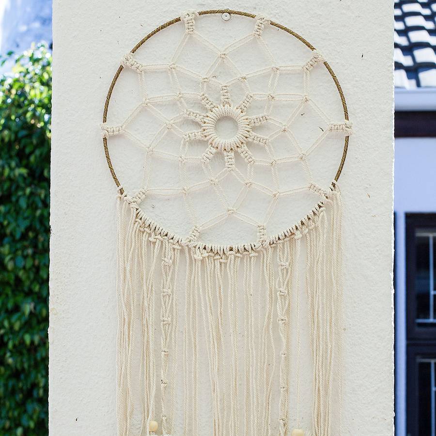 Bohemian Woven Tassel  Dream Catcher - White - Flower