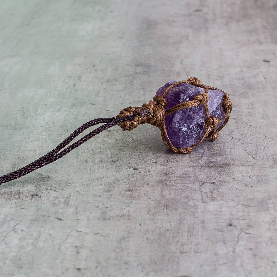 Rough Stone in Net Necklace - Amethyst