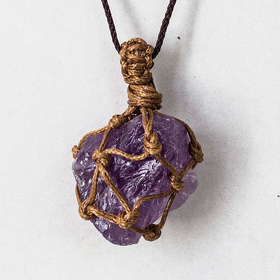 Rough Stone in Net Necklace - Amethyst