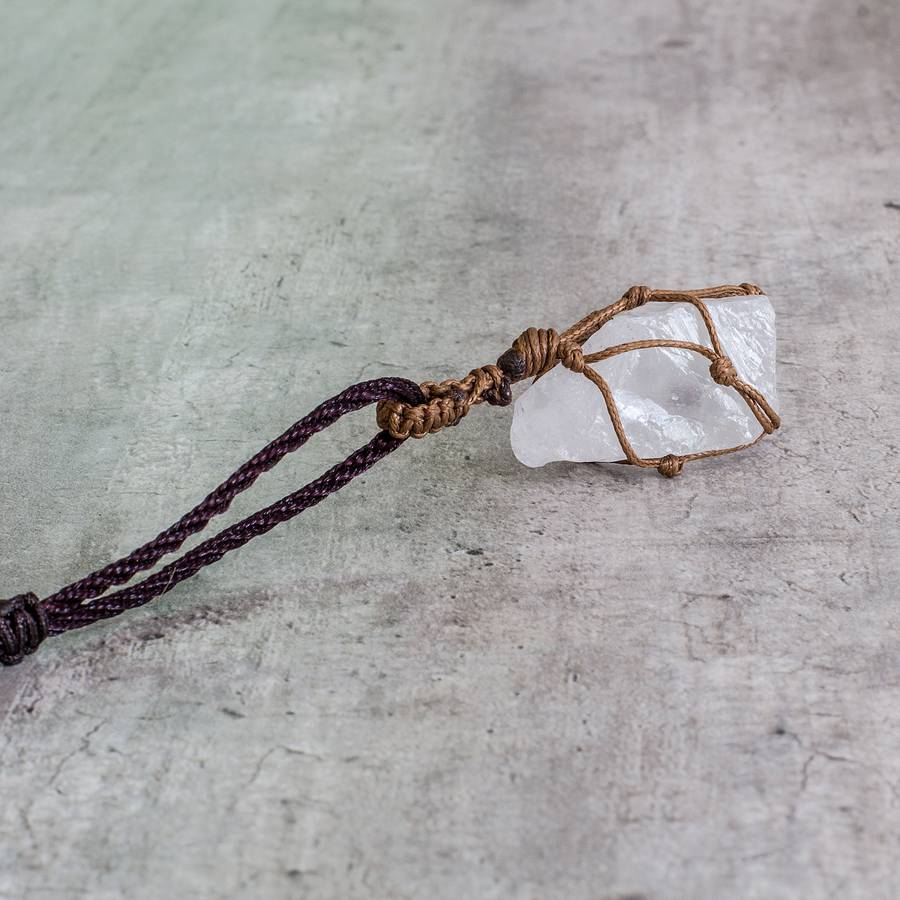 Rough Stone in Net Necklace - Quartz