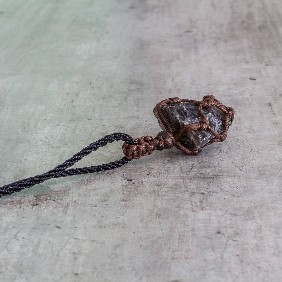 Rough Stone in Net Necklace - Smokey Quartz