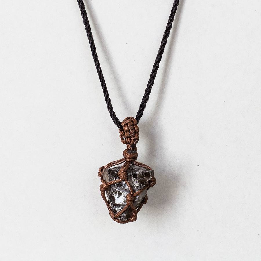 Rough Stone in Net Necklace - Smokey Quartz