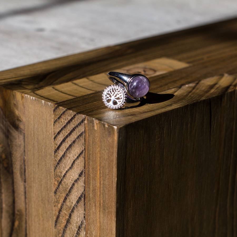 Tree of Life Adjustable Ring - Amethyst