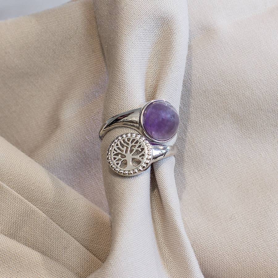 Tree of Life Adjustable Ring - Amethyst