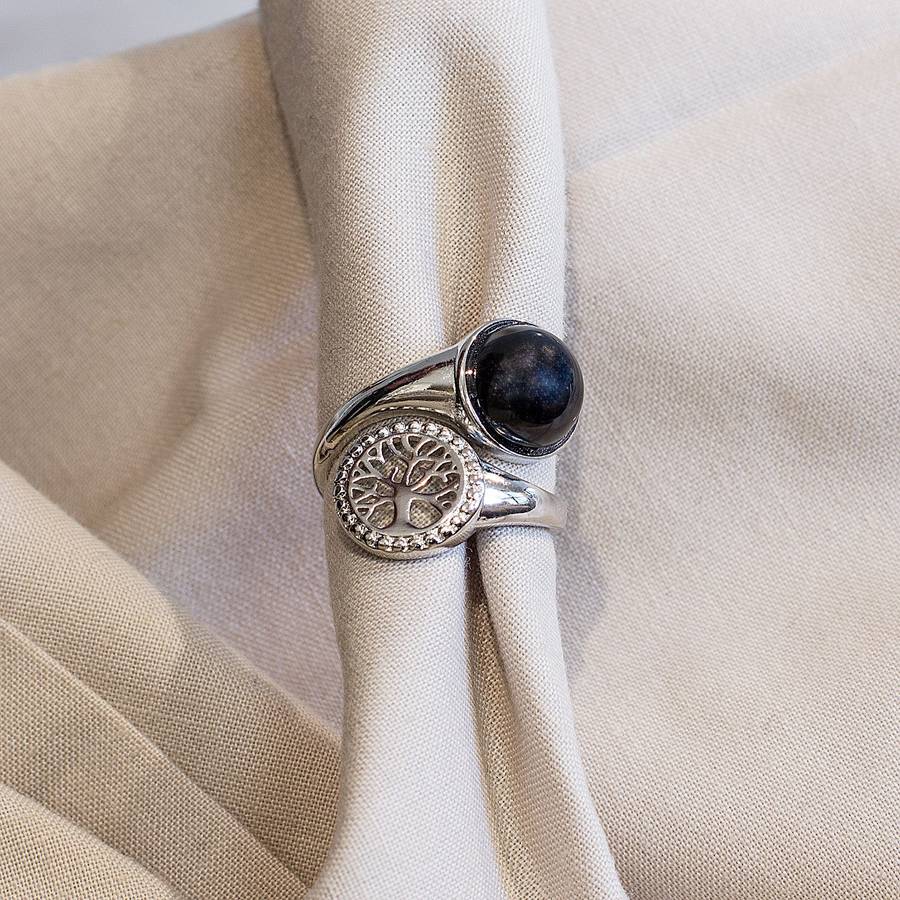 Tree of Life Adjustable Ring - Black Obsidian