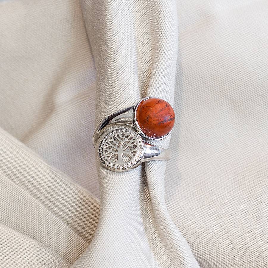 Tree of Life Adjustable Ring - Red Jasper