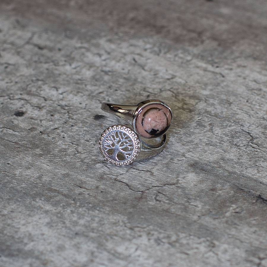 Tree of Life Adjustable Ring - Rhodonite