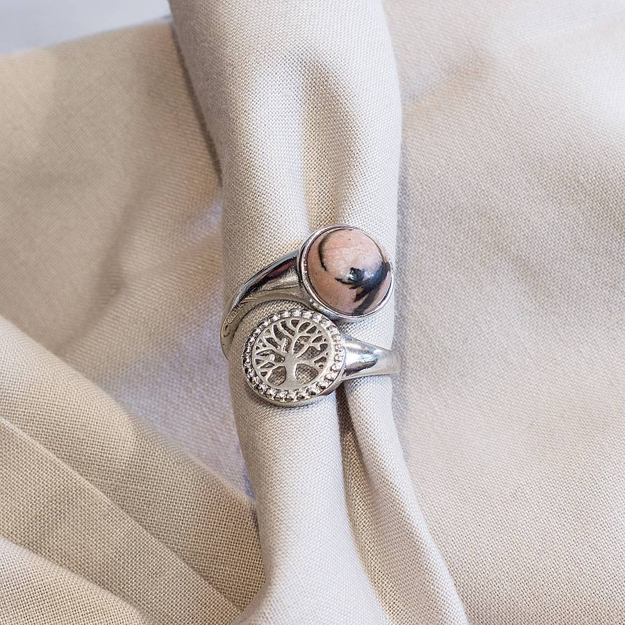 Tree of Life Adjustable Ring - Rhodonite