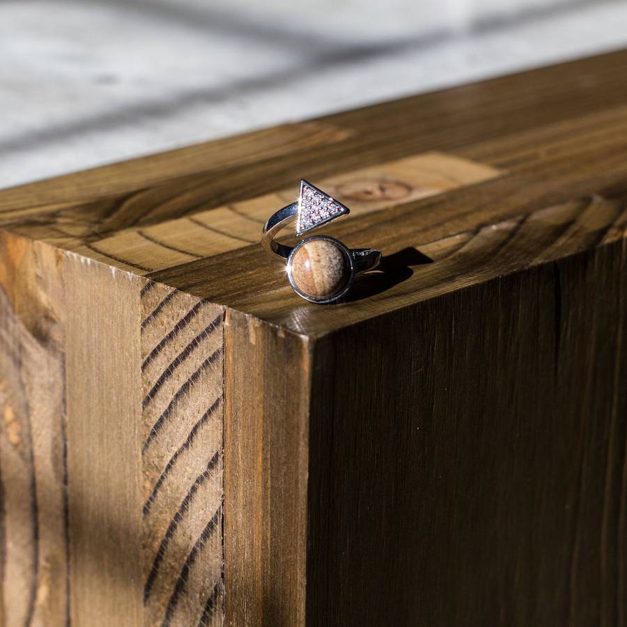 Triangle Adjustable Ring - Picture Stone