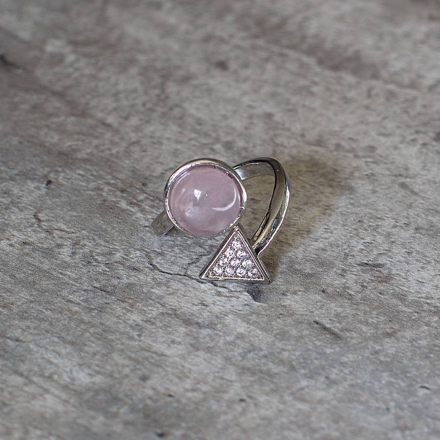 Triangle Adjustable Ring - Rose Quartz