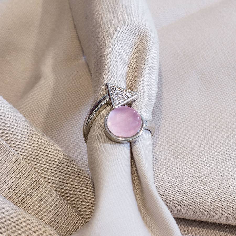 Triangle Adjustable Ring - Rose Quartz