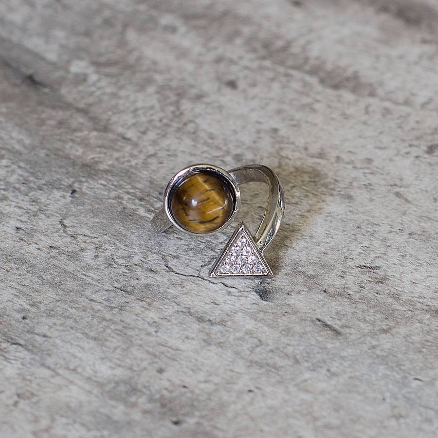 Triangle Adjustable Ring - Tigers Eye