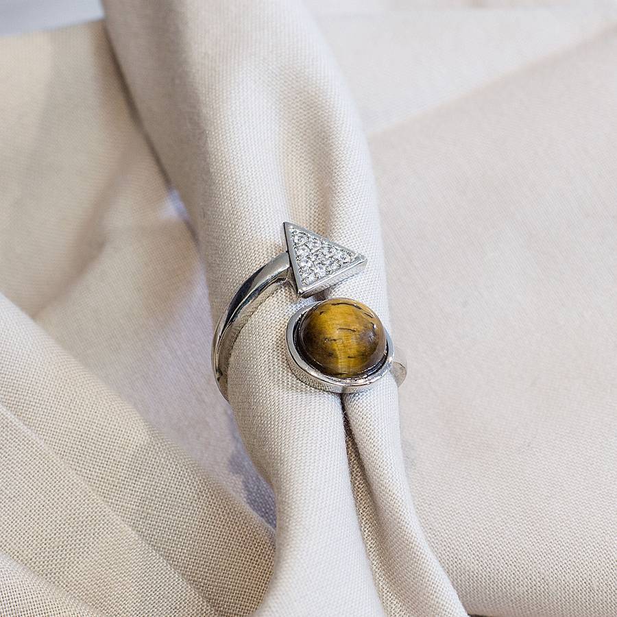 Triangle Adjustable Ring - Tigers Eye