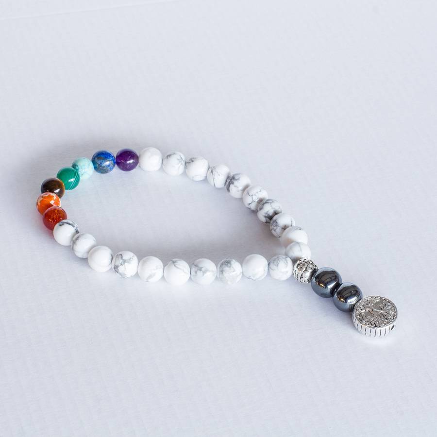 7 Chakra Worry Beads (White Howlite, Red Quartz, Orange Jasper, Tigers Eye, Green Agate, Turquois...