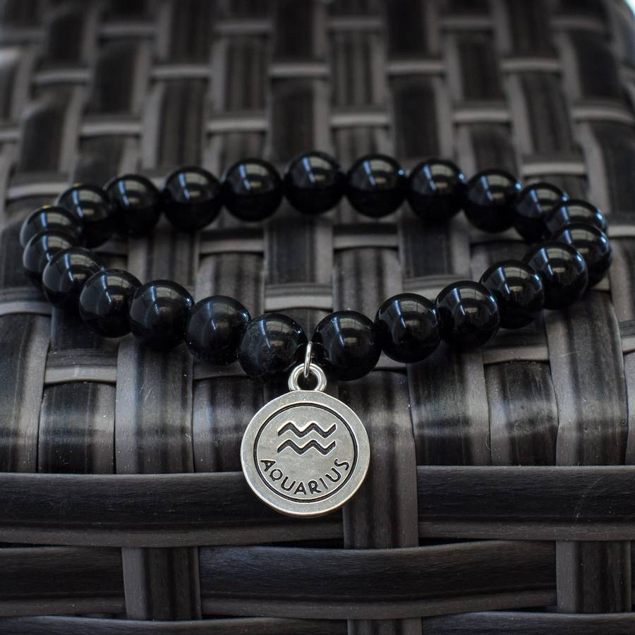 The Stars  Black Obsidian Zodiac Bracelets - Aquarius / S/M (15.5 - 17 CM)