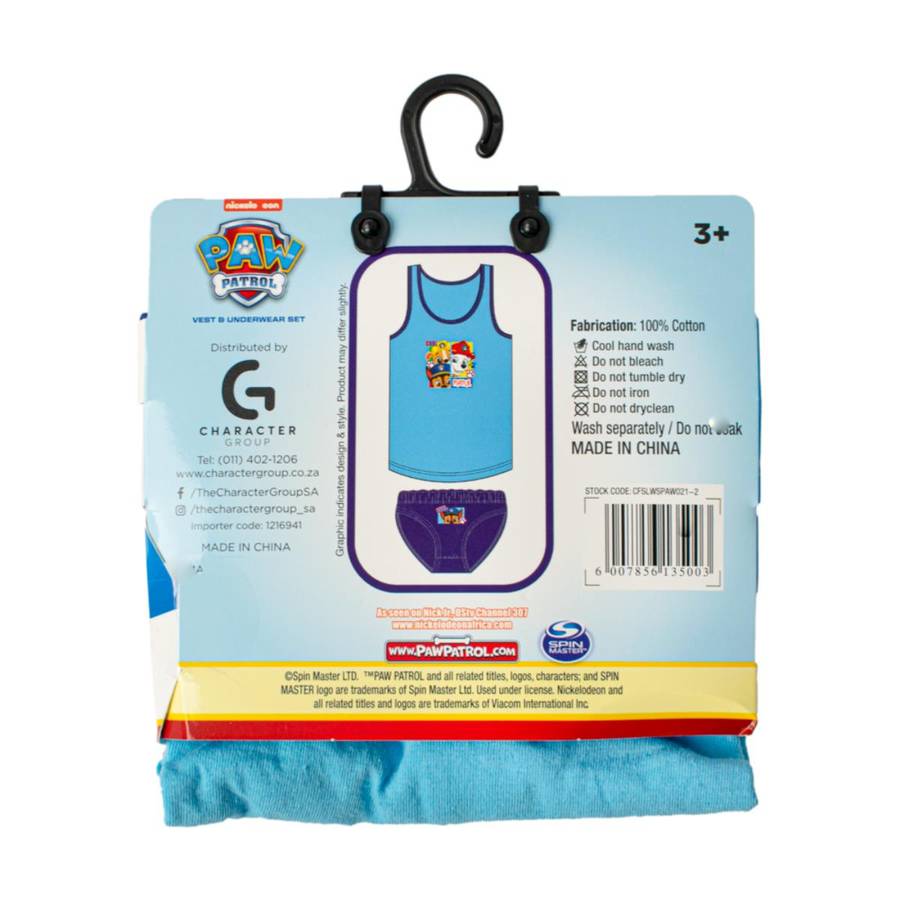 Paw Patrol Boys Vest & Undies Set - 3 - 4 Years